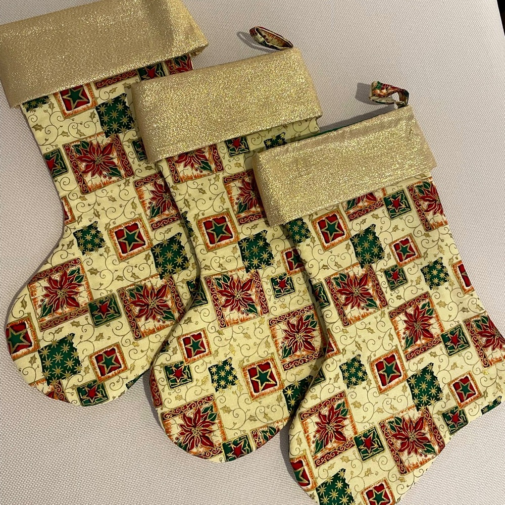 Festive Gold and Red Christmas Stockings